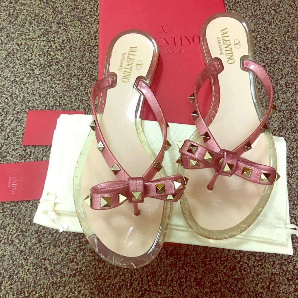 Valentino Rockstud Jelly Bow Thong Sandals Pink 40